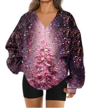 Womens 3D printed V neck Sweatshirt For Fall And Winter