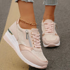 Women's Lace-up Casual Shoes FFashion Side Zipper Design Thick-soled Shoes Walking Running Sports Sneakers