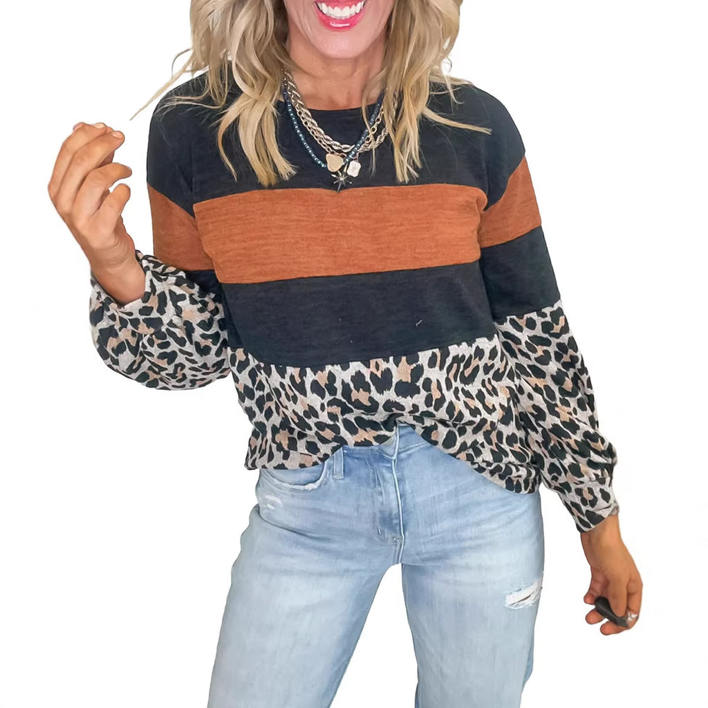 New Casual Crew-neck Sweatshirt With A Color-block Print