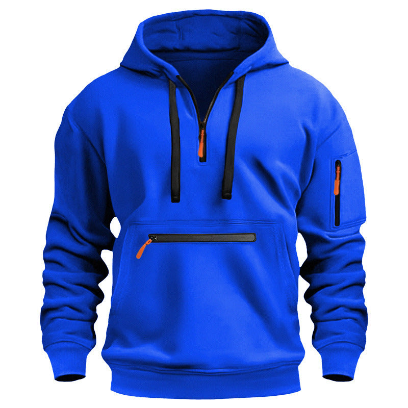 Waterproof Zipper Multi-pocket Hoodie Men's Sport Casual Sweatshirt