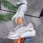 Women's Lace-up Casual Shoes FFashion Side Zipper Design Thick-soled Shoes Walking Running Sports Sneakers
