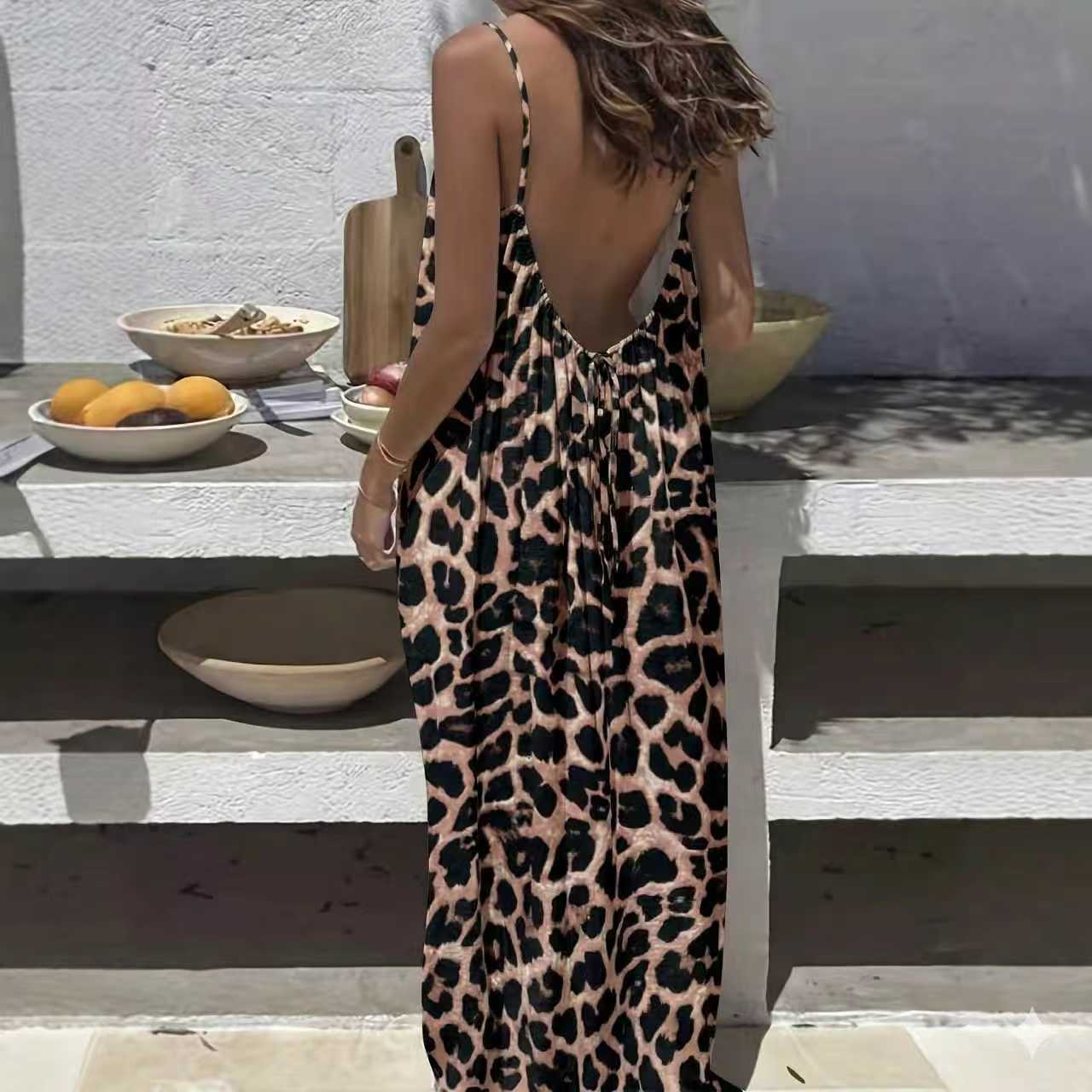 Womens Strap Coat Backless Loose Casual Dress