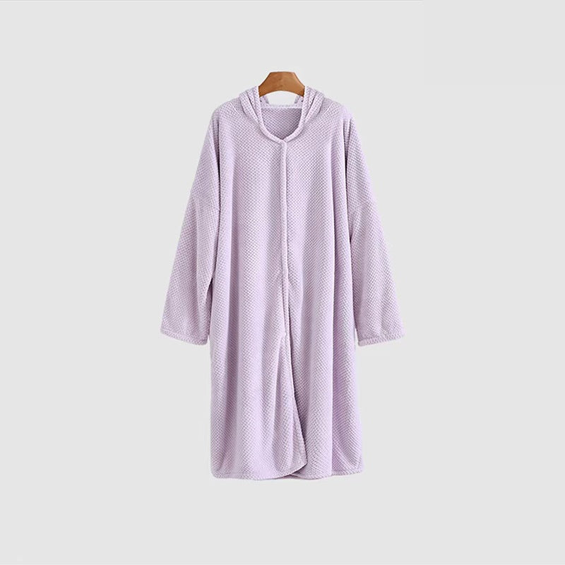 Pineapple-grain Long-sleeve Hooded Bathrobe Pajamas