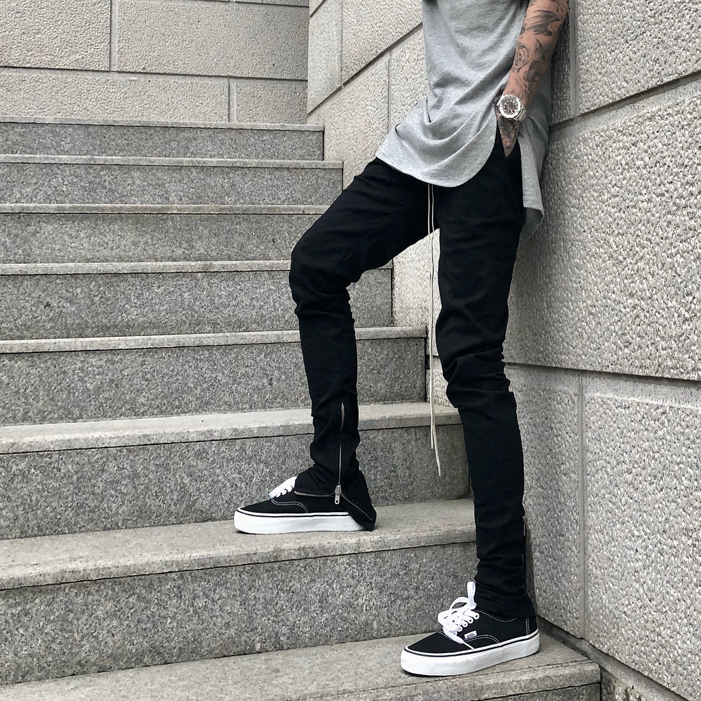 Slim drawstring zipper casual pants men