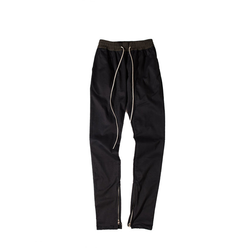 Slim drawstring zipper casual pants men