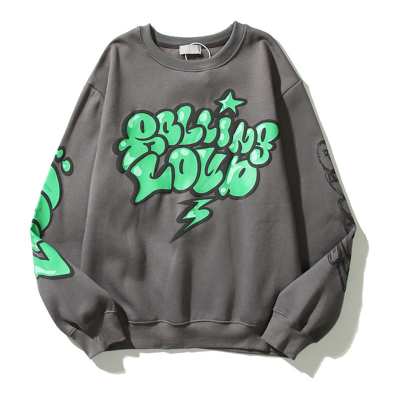 American Street Tide Alphabet Print Crewneck Hoodie Pullover