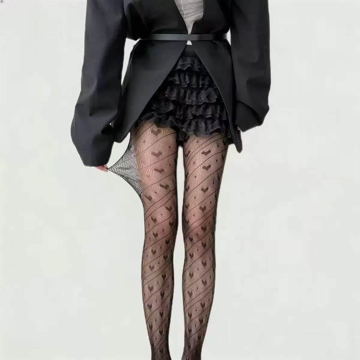 Sexy Mesh Stockings With Hollowed Out Ultra-thin Heart-shaped Printed Pantyhose