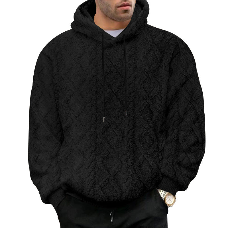 Men's Casual Jacquard Double-Sided Fleece Hoodie Top