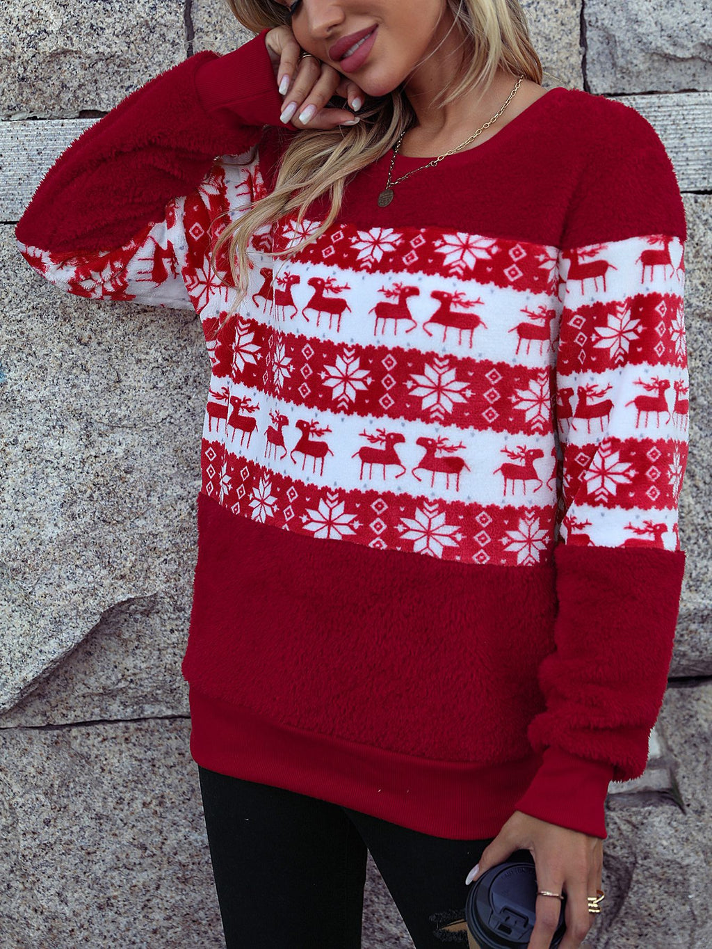 Women's Christmas Style Double-sided Velvet Casual Sweatshirt