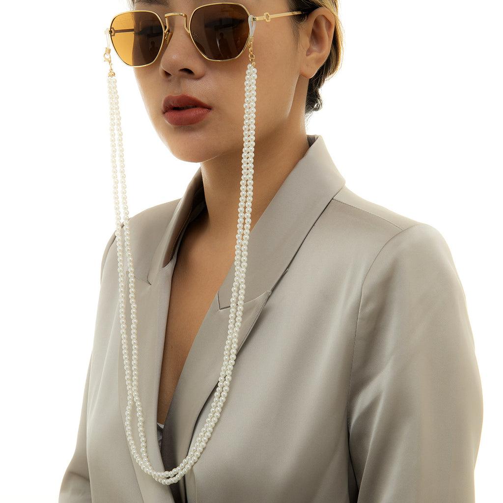 Jewelry Retro Pearl Double Woven Halterneck Glasses Chain