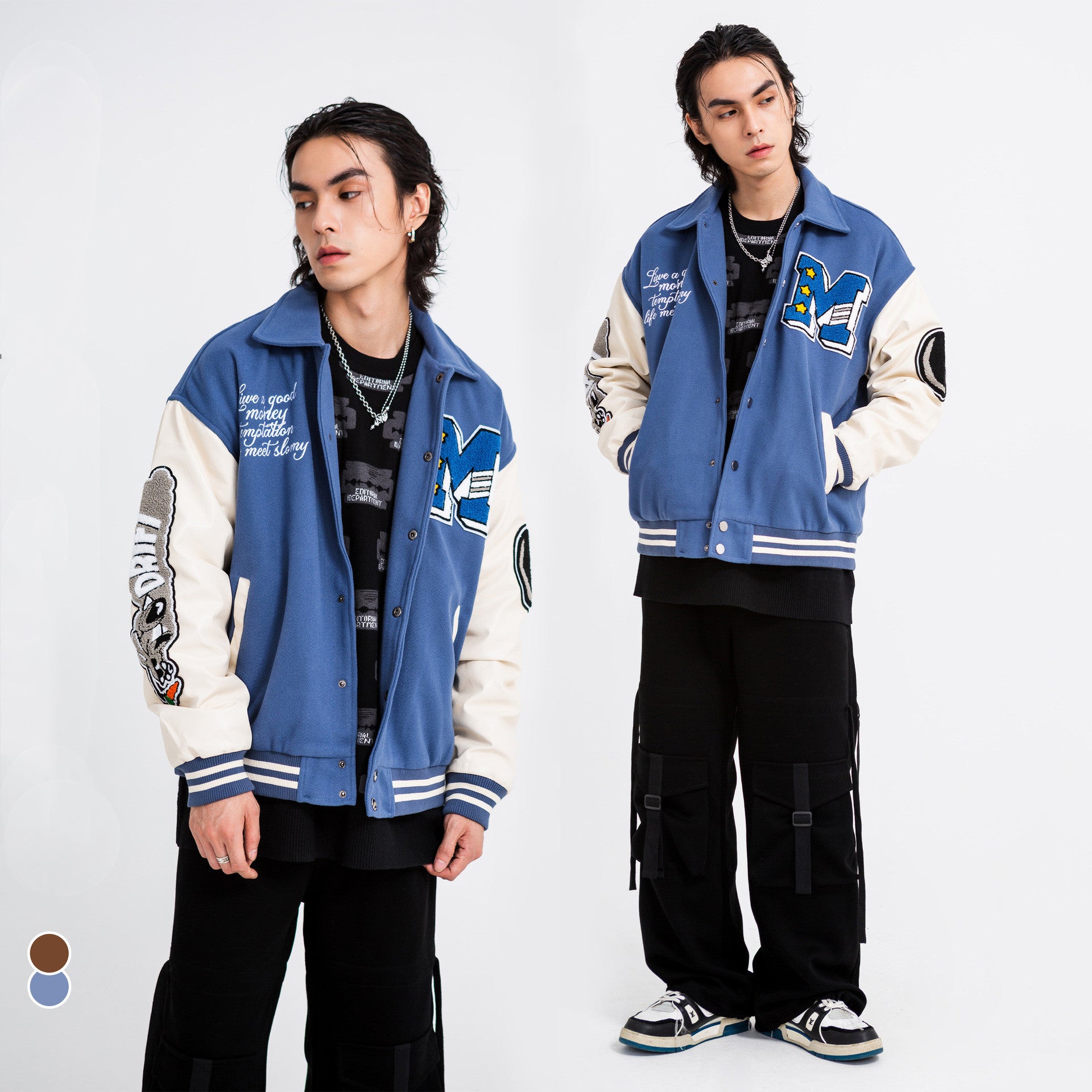 American Punk Flocked Embroidery Letter Contrast Jacket Coat