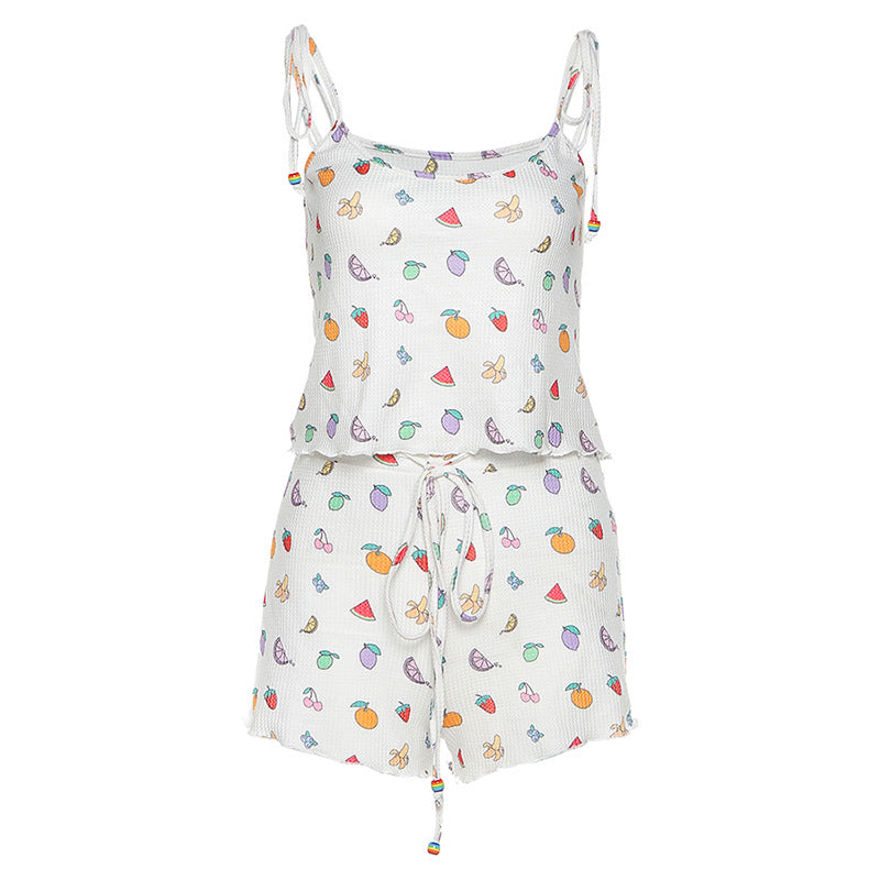 Women's Fashion Printed Sling Shorts Pant Set