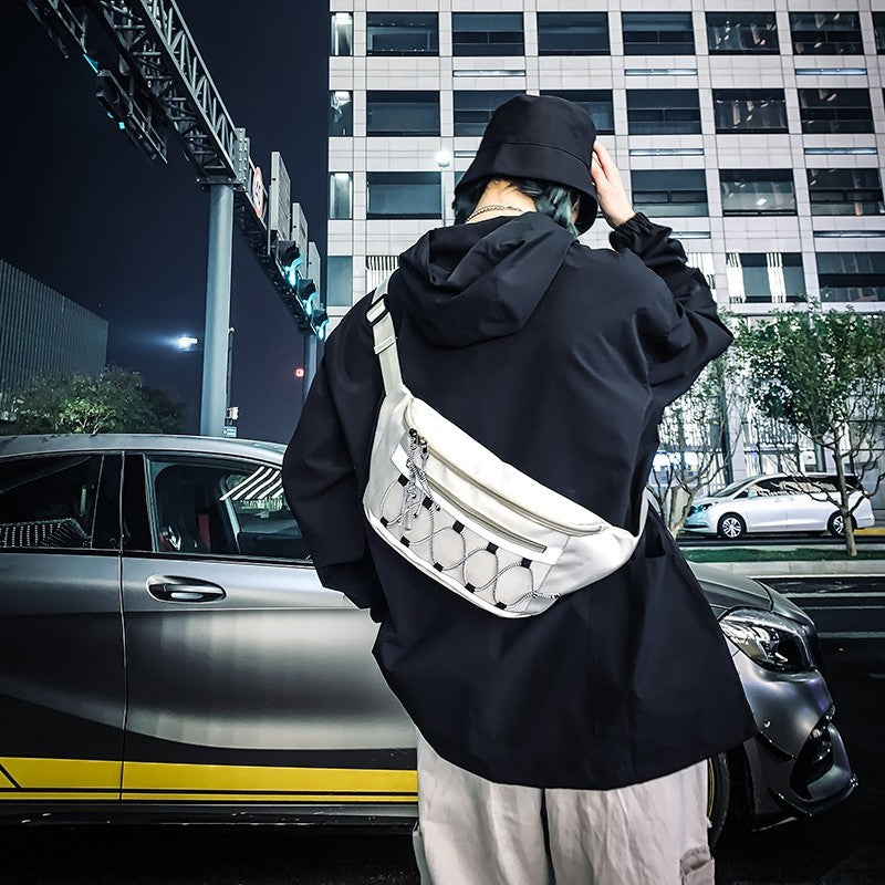 Men'S Chest Bag Oxford Cloth Trendy Cool Style Waist Bag Reflective Strip Shoulder Messenger Bag Men