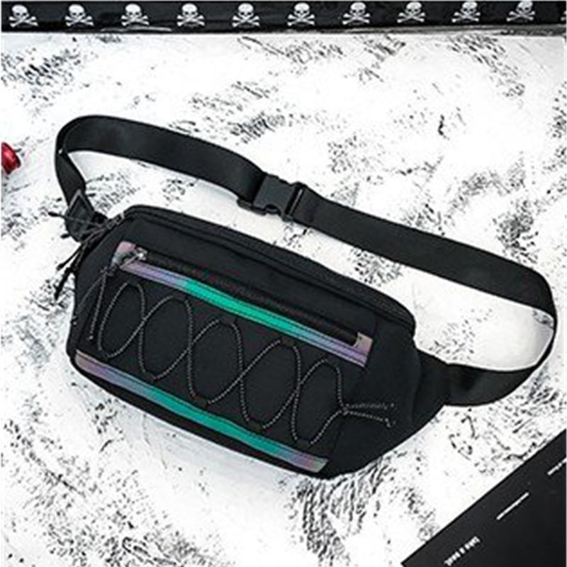 Men'S Chest Bag Oxford Cloth Trendy Cool Style Waist Bag Reflective Strip Shoulder Messenger Bag Men