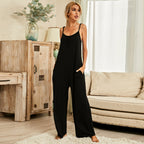 Cross Border  Women''s Round Neck Suspender Jumpsuit Modal Solid Color Jumpsuit