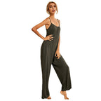 Cross Border  Women''s Round Neck Suspender Jumpsuit Modal Solid Color Jumpsuit