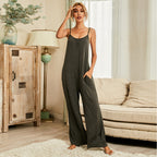 Cross Border  Women''s Round Neck Suspender Jumpsuit Modal Solid Color Jumpsuit