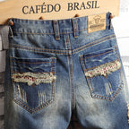 Trend big hole jeans short pants men''s summer Capris jeans pants pants beggars pants men''s Korean slim