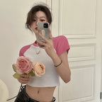 Short T-shirt Women''s Summer Korean Color Contrast Design Short
