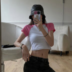 Short T-shirt Women''s Summer Korean Color Contrast Design Short