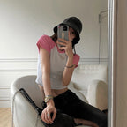 Short T-shirt Women''s Summer Korean Color Contrast Design Short