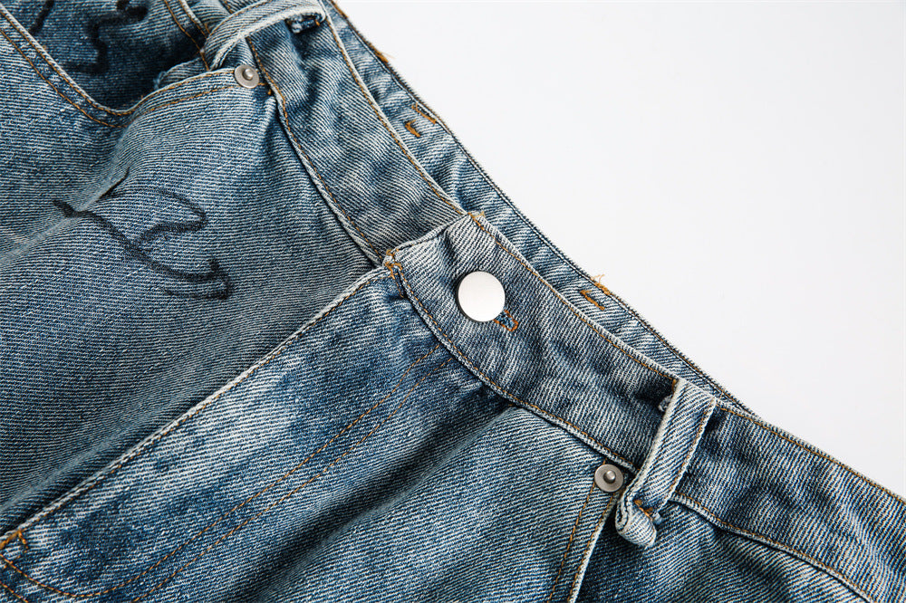 Fashion Destroyed Graffiti Cropped Pants Men