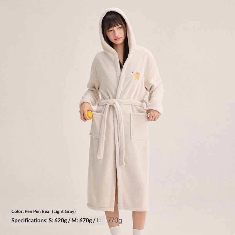 Water-absorbing Hooded Thickened Coral Fleece Bathrobe