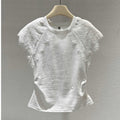Simple Lace-spliced Round-neck Short Sleeves
