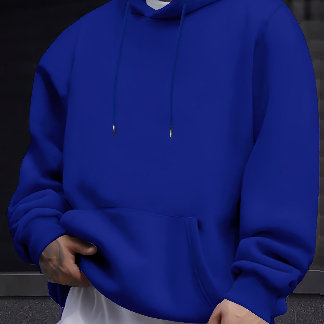 Mens Casual Solid-Color Pullover Hoodie Top