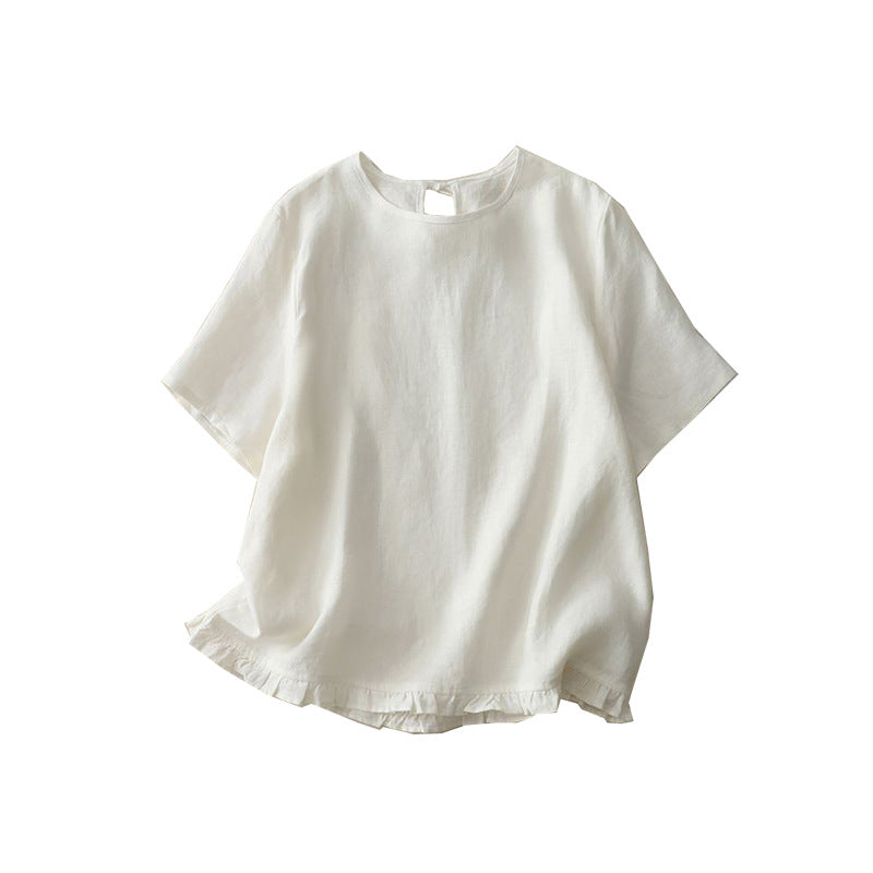 Artistic Retro Hollow-Out Back Casual Short-Sleeve