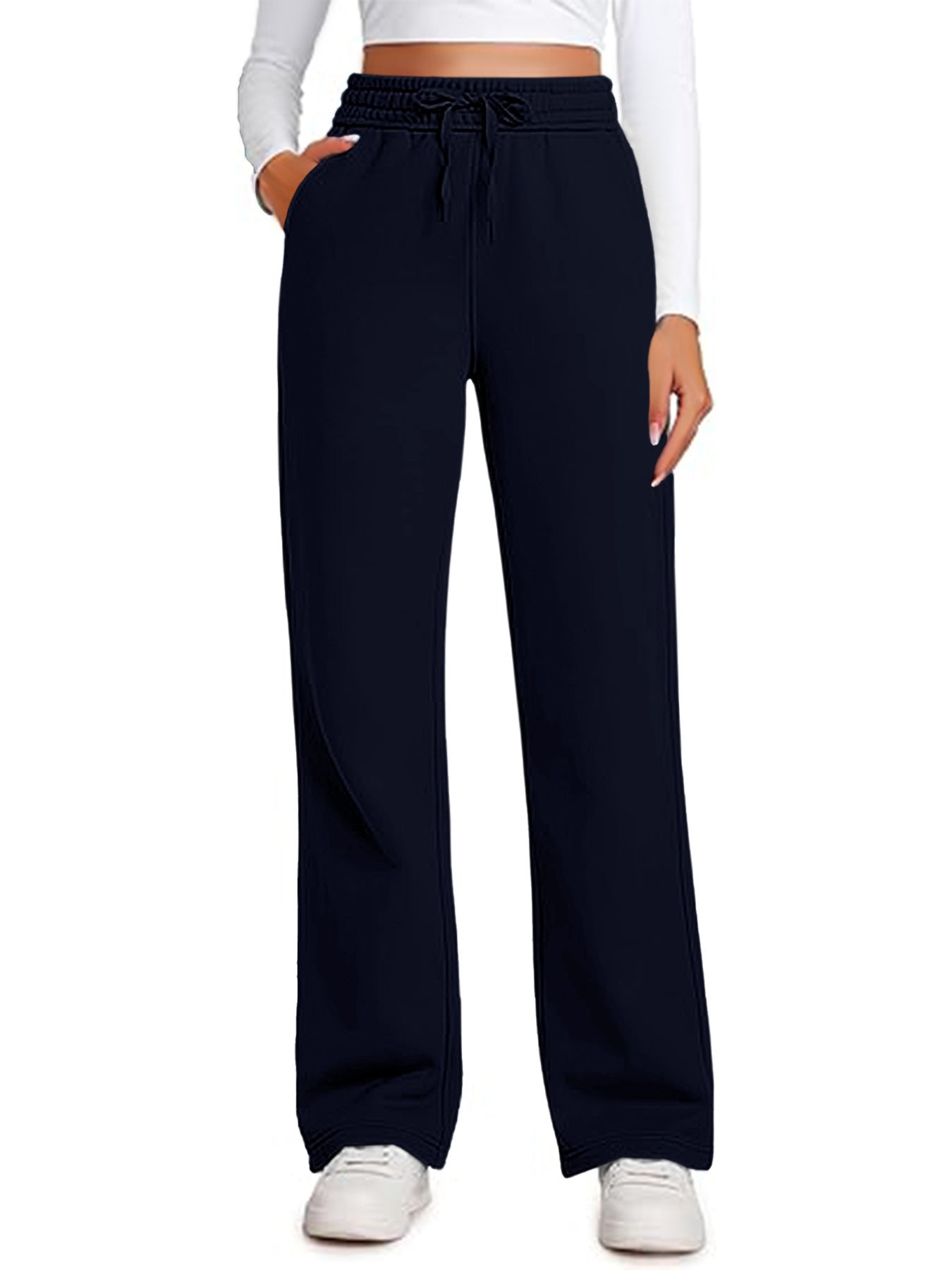 Elastic High-waist Drawstring Loose Casual Wide-leg Sweatpants