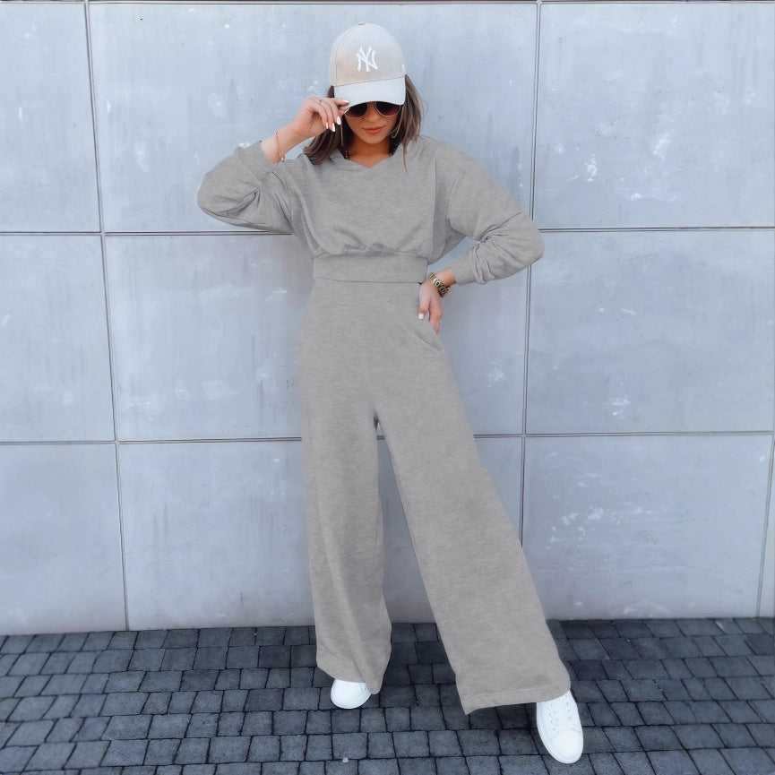 Wide-leg Pants And Hooded Sweatshirt Casual Set