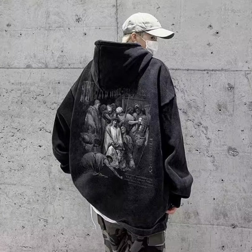 Mens American-style Fleece-lined Hoodie For Fall And Winter