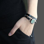 Stainless Steel Titanium Steel Hollow Perfume Fragrance Bracelet Double Circle Leather Belt Essential Oil Diffusion Fragrance Bracelet