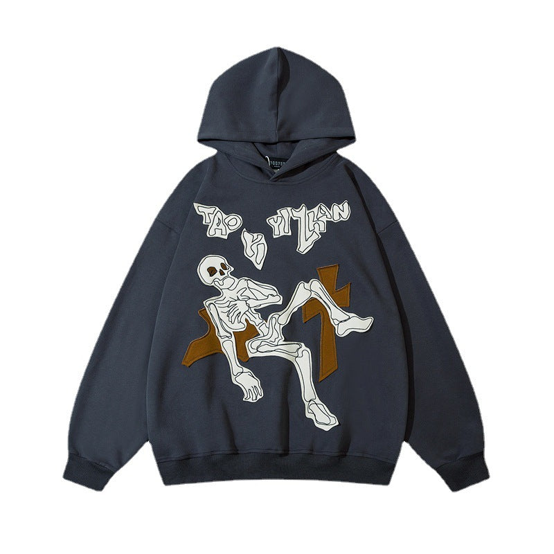 Embroidered Skull Hooded Sweater For Men And Women