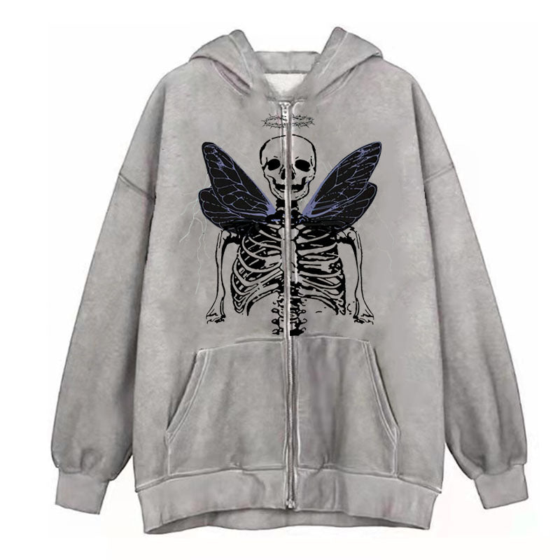 Cross-border Hooded Sweater In Stock Zipper Sweater Autumn And Winter European And American Butterfly Sweater Gothic Style Exercise Hooded Coat