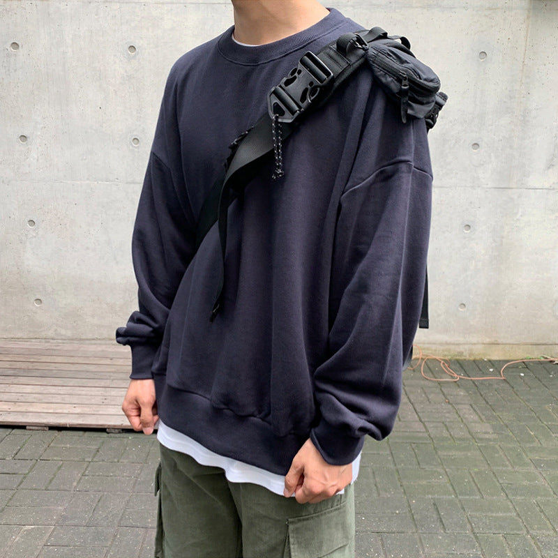 Loose Pullover Crewneck Hoodie Men's Autumn Vintage Washed Long-sleeved Leggings Coat