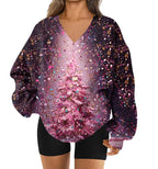 Womens 3D printed V neck Sweatshirt For Fall And Winter