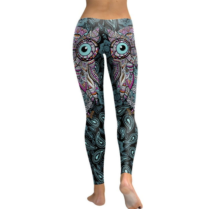 NADANBAO New Design Leggings Women Cool Owl Digital Print Flower Fitness Workout Leggins Slim Elastic Plus Size Pant Legins