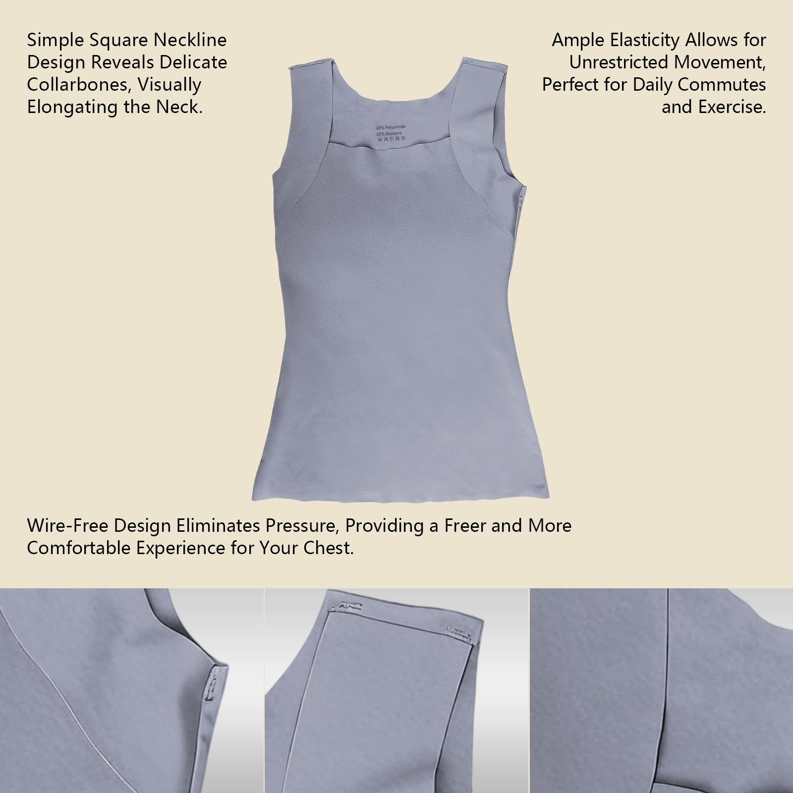 Square-neck Chest-padded Base Shirt For Women