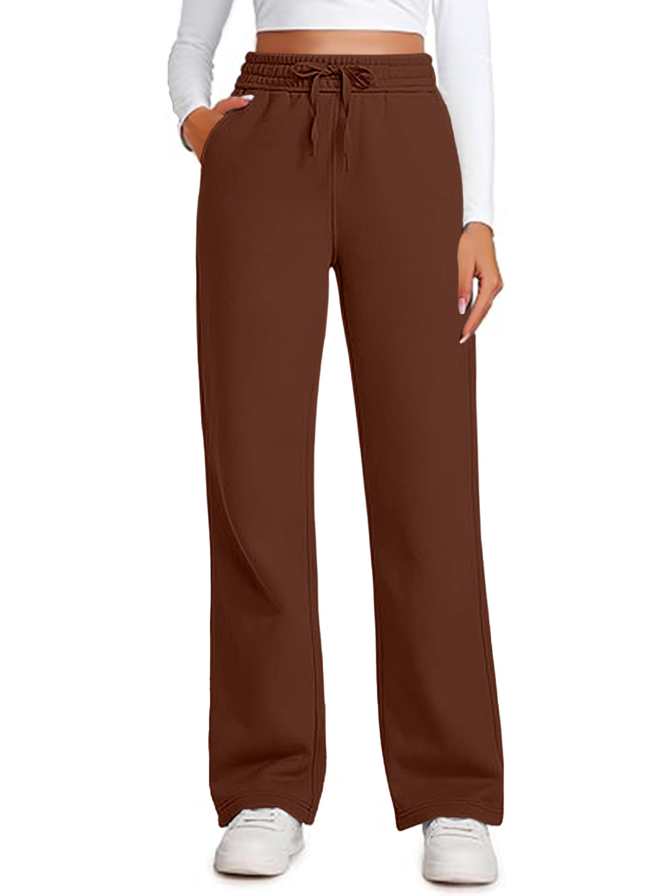 Elastic High-waist Drawstring Loose Casual Wide-leg Sweatpants