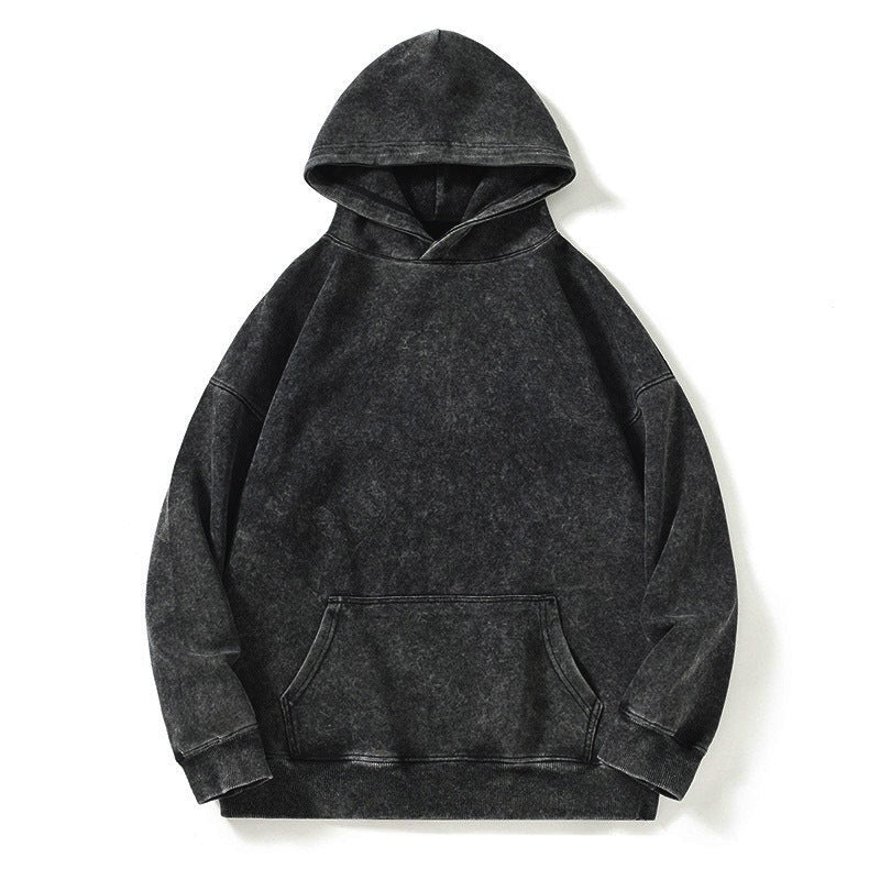 Make Old Washed Wax Printed Cotton Sweatshirt Loose Fit