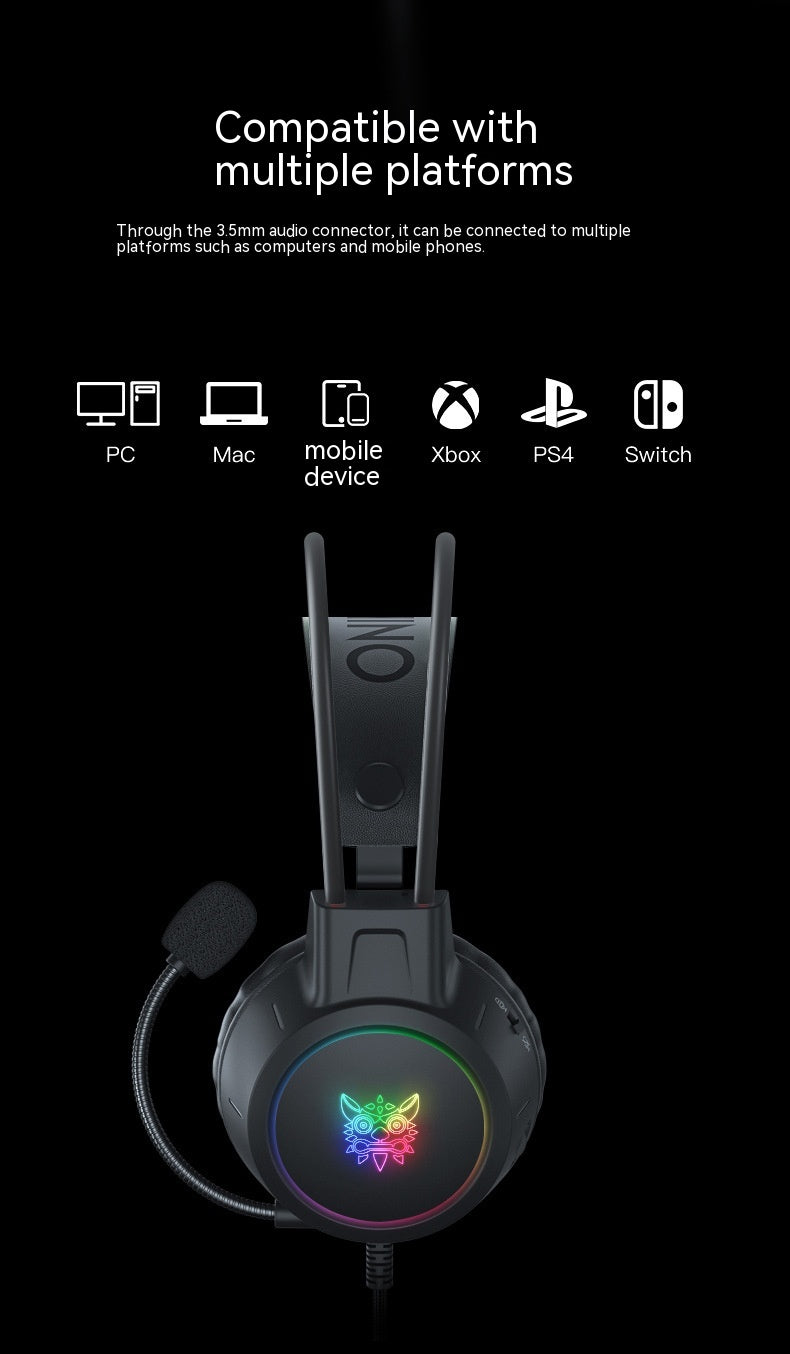 Game Earphone Headset E-sports Wired Computer RGB Luminous