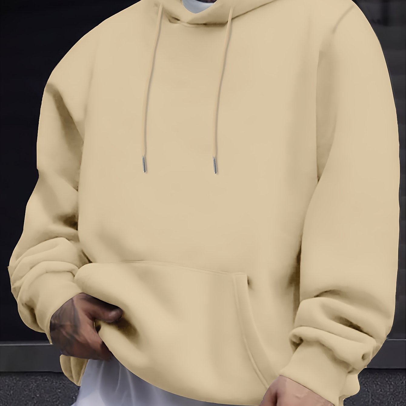 Mens Casual Solid-Color Pullover Hoodie Top