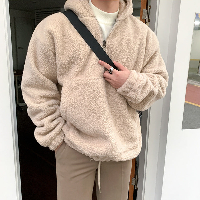 Lamb Wool Trend Plus Fleece Thickened Loose Hooded Cotton Suit