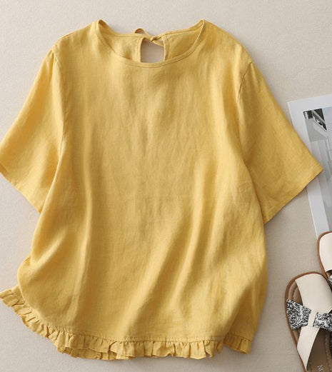 Artistic Retro Hollow-Out Back Casual Short-Sleeve