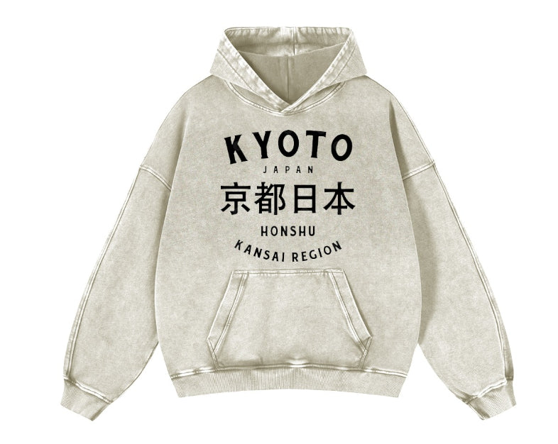 Washed-and-aged Hooded Sweatshirt, Unisex, Vintage Style
