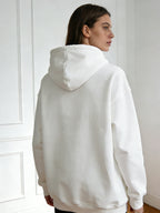 White Oversize Slogan Embroidered Hoodie