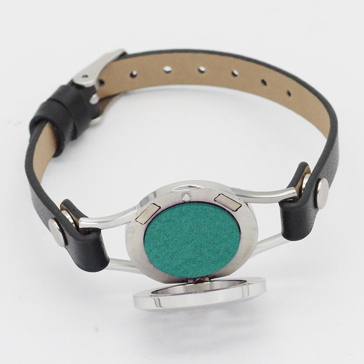 Stainless Steel Titanium Steel Hollow Perfume Fragrance Bracelet Double Circle Leather Belt Essential Oil Diffusion Fragrance Bracelet