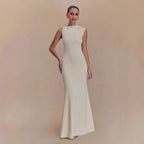 Round-neck Figure-hugging Slimming Backless Bandage Fishtail Dress